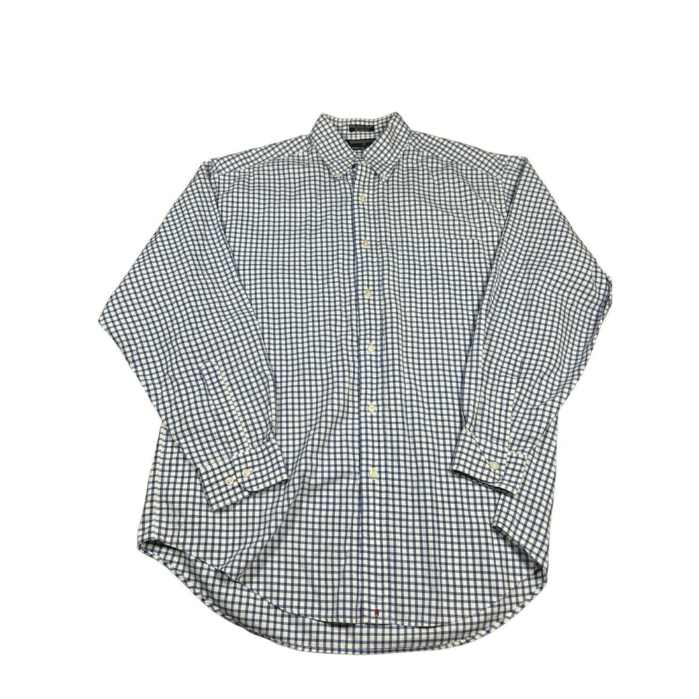 Hathaway Sport Button Up Shirt Men's Med Blue Plaid Long Sleeve Chamberlain